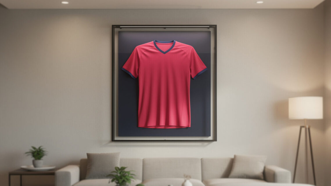 Encadrer un maillot de foot dans un cadre pour en faire une pièce maîtresse de la déco