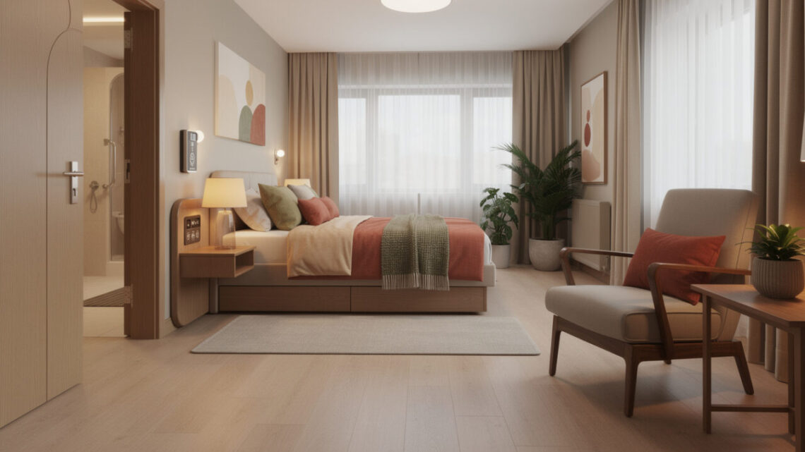 Concevoir une chambre PMR qui allie accessibilité, confort et décoration chaleureuse