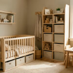 Chambre d’enfant évolutive et compacte, avec lit convertible, rangements intégrés et espace de jeu près d’une fenêtre, lumière naturelle et ambiance chaleureuse.